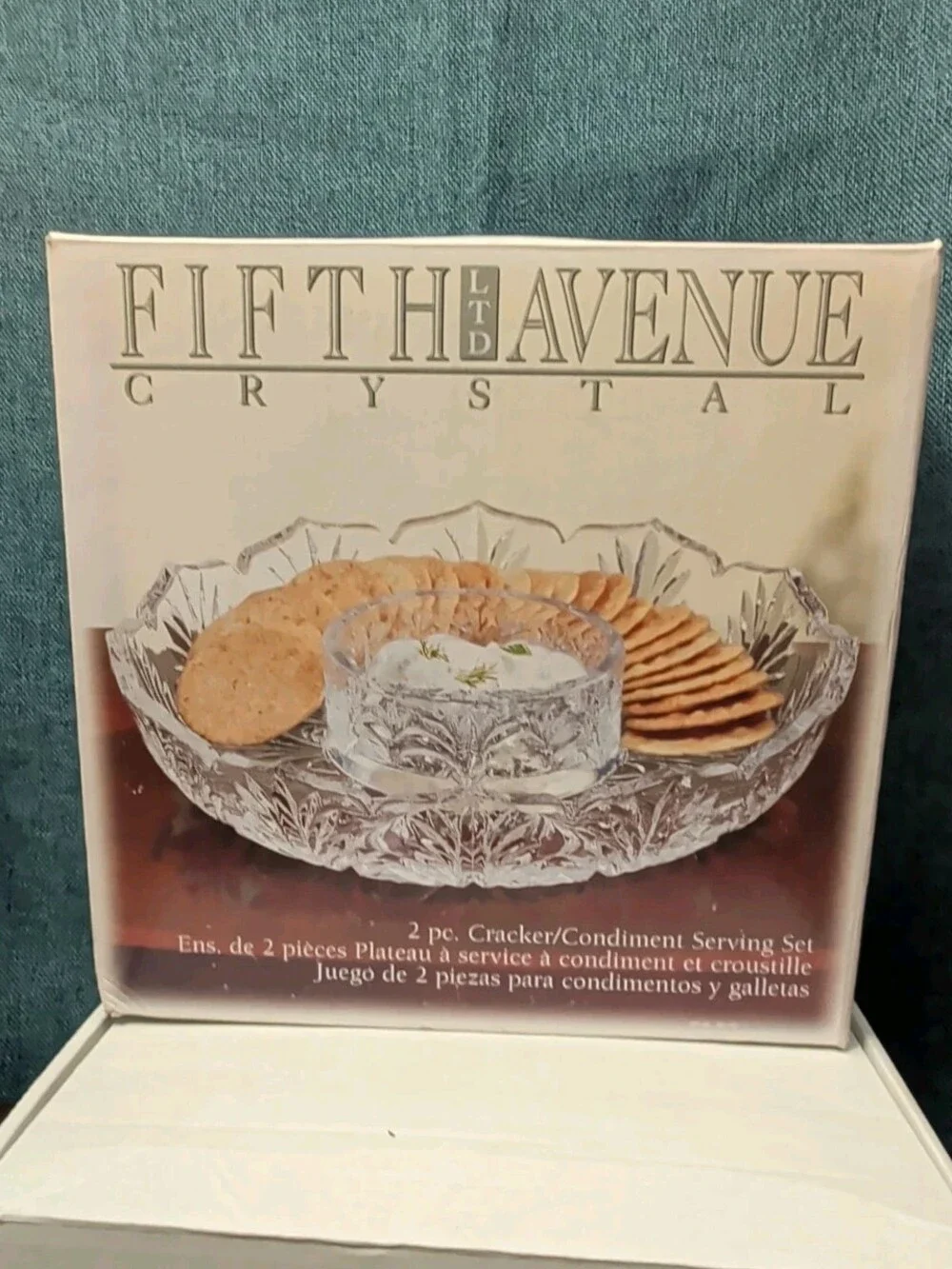 Fifth Avenue Crystal Portico 2 Pc Cracker Condiment Serving Set Lead Crystal NOB